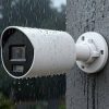 Hikvision 4MP mini bullet camera outdoor mount DS-2CD2047G3-LI2UY side view installation ColorVu night vision full-color surveillance image Smart Hybrid Light mini bullet illumination Hikvision IP67 bullet camera exterior setup 4mm lens CCTV camera focused entry monitoring