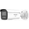 Hikvision 8MP mini bullet camera mounted outdoors DS-2CD2187G3-LIS2UY wide-angle surveillance view 4K ColorVu night vision full-color image Smart Hybrid Light bullet camera illumination example Hikvision IP67 weatherproof camera exterior setup 8MP CCTV camera monitoring large outdoor area